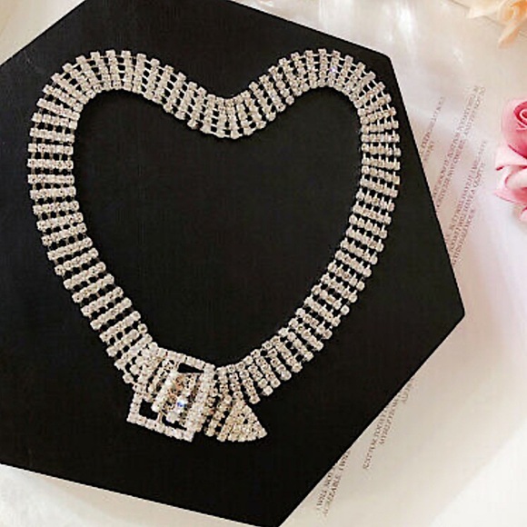 Silver Belt Buckle Crystal Rhinestone Choker - Picture 12 of 14